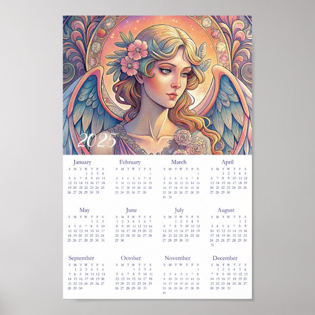 Vintage Calendar Angel Art Deco 2025.  Poster (Front)