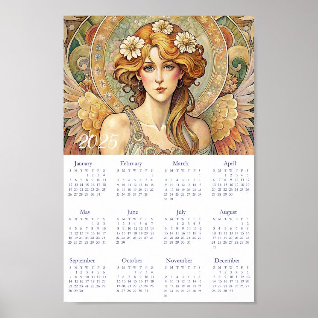 Vintage Calendar Angel Art Deco 2025.  Poster (Front)