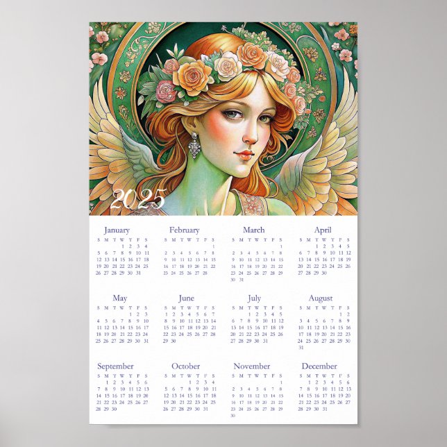 Vintage Calendar Angel Art Deco 2025.  Poster (Front)