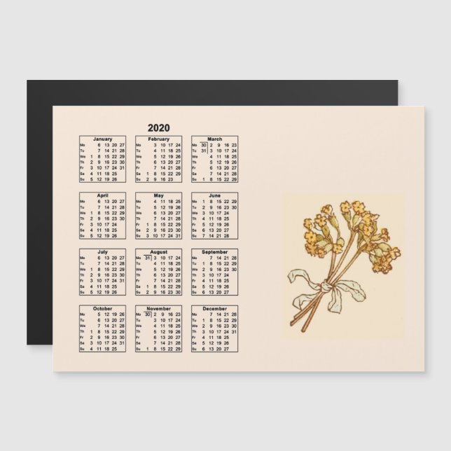 Vintage Calendar  Full Year 2020 Nature Floral #10 (Front/Back)