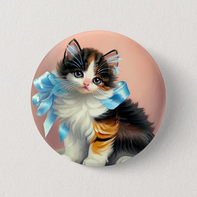 Vintage Calico Kitten Illustration 6 Cm Round Badge (Front)