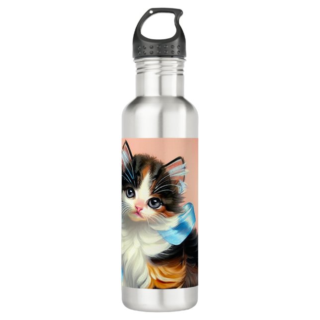 Vintage Calico Kitten Illustration 710 Ml Water Bottle (Front)