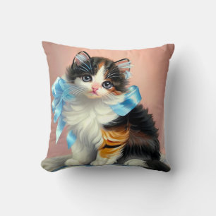 Vintage Calico Kitten Illustration Cushion