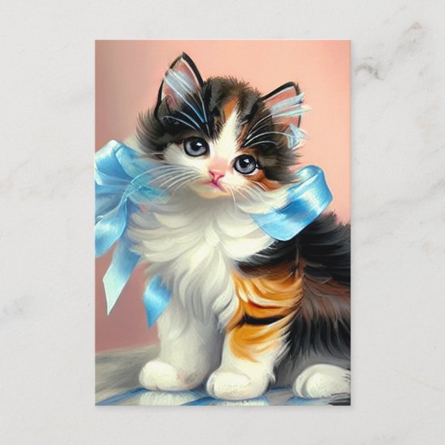 Vintage Calico Kitten Illustration Enclosure Card (Front)