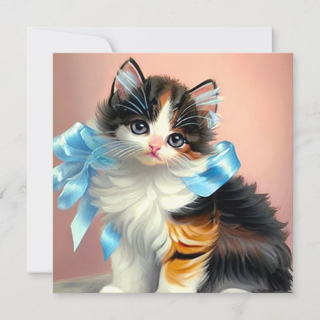 Vintage Calico Kitten Illustration Invitation (Front)