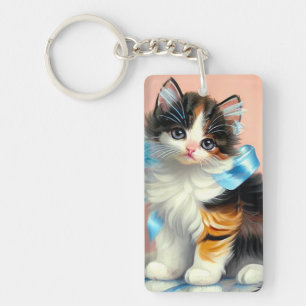 Vintage Calico Kitten Illustration Key Ring