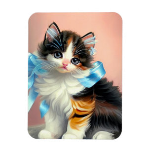 Vintage Calico Kitten Illustration Magnet
