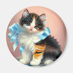 Vintage Calico Kitten Illustration Magnet