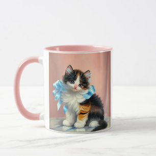 Vintage Calico Kitten Illustration Mug