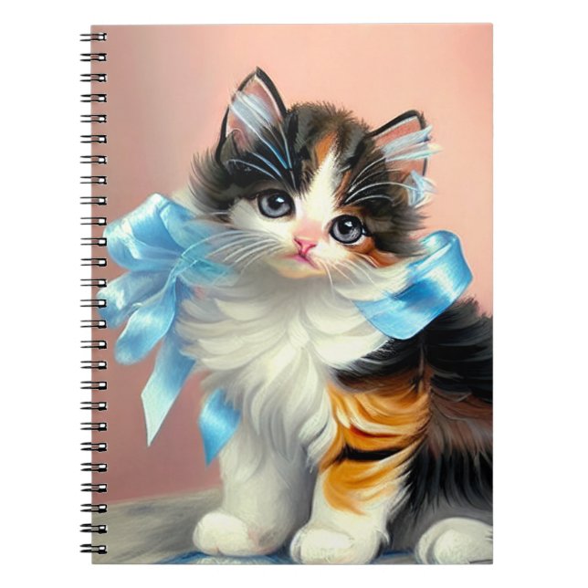 Vintage Calico Kitten Illustration Notebook (Front)