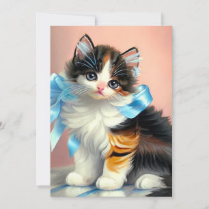 Vintage Calico Kitten Illustration Save The Date