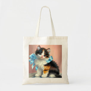Vintage Calico Kitten Illustration Tote Bag