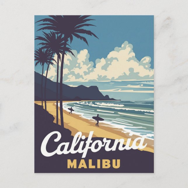 Vintage California Malibu Beach Surfer Postcard (Front)
