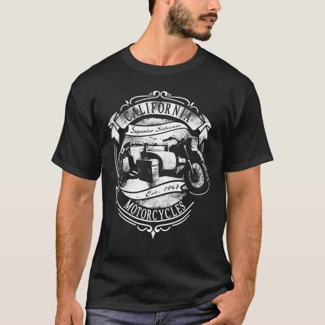 Vintage California Motorcycle SideCar Design T-Shirt (Front)