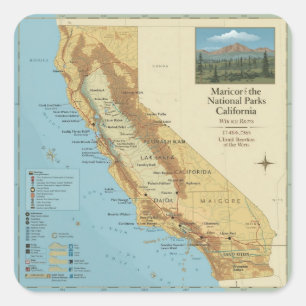 Vintage California National Parks Map Art Square Sticker