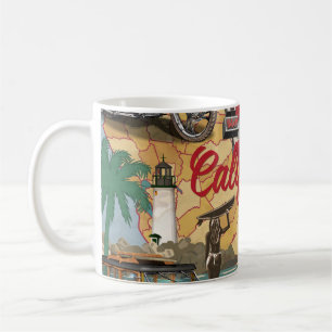 Vintage California poster with tourist attractions Coffee Mug