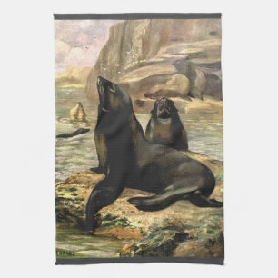 Vintage California Sea Lions by CE Swan Tea Towel