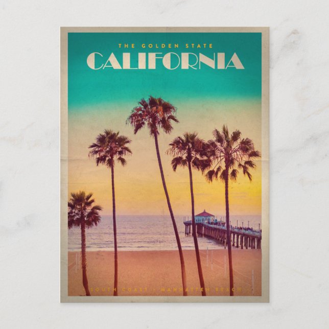 Vintage California Sunset Beach Postcard (Front)