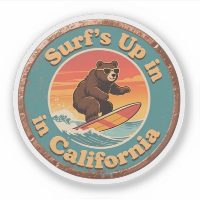 Vintage California Surf's Up Surfing Bear (Front)