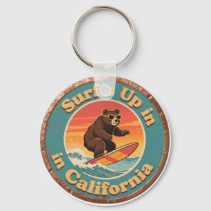 Vintage California Surf's Up Surfing Bear Key Ring