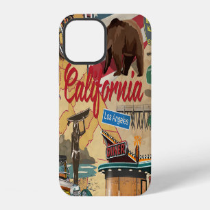 Vintage California: tourist attractions map. iPhone 12 Case