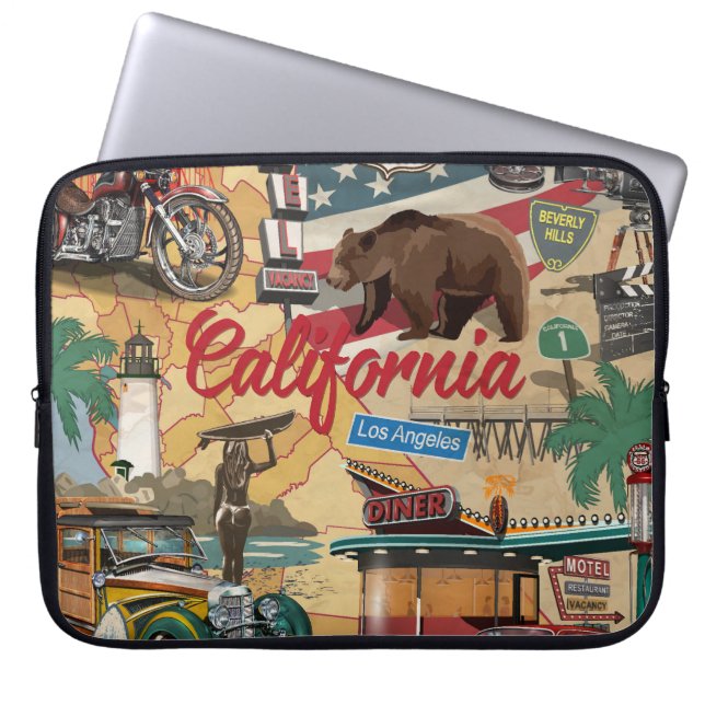 Vintage California: tourist attractions map. Laptop Sleeve (Front)