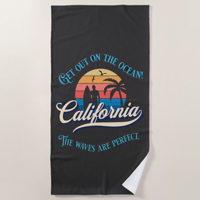 Vintage California Waves Beach Towel (Front)