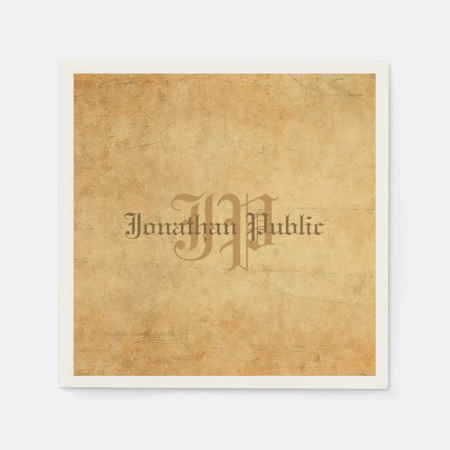 Vintage Calligraphy Monogram Wedding Text Template Napkin (Front)