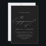Vintage Calligraphy | Moody Black Engagement Party Invitation<br><div class="desc">Elegant engagement party invitations with a vintage-style script. White font on a contrasting black background.</div>