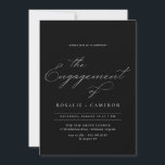 Vintage Calligraphy | Moody Black Engagement Party Invitation<br><div class="desc">Elegant engagement party invitations with a vintage-style script. White font on a contrasting black background.</div>