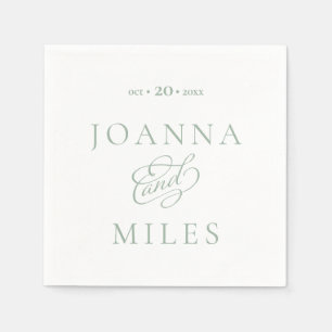 Vintage Calligraphy Sage Simple & Elegant Wedding Napkin