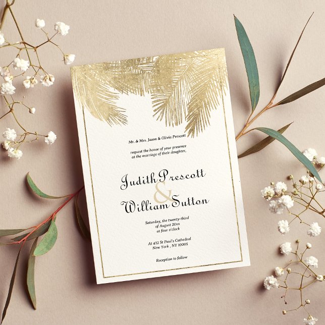 Vintage calligraphy white gold floral wedding  invitation (Vintage calligraphy white gold floral wedding)