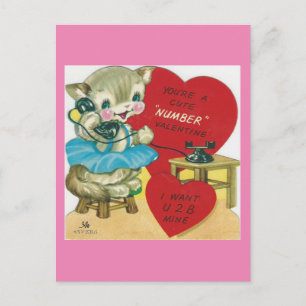 Vintage Calling Kitty Valentine Holiday Postcard