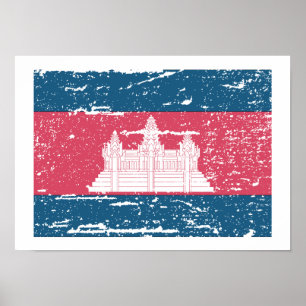 Vintage Cambodia Flag Poster