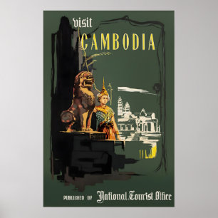 Vintage Cambodia Travel Poster Print, Angkor Wat