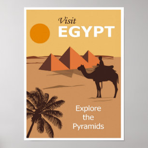 Vintage Camel Pyramid Egypt Travel Poster