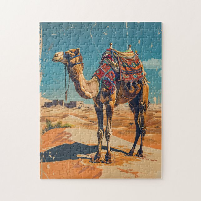 Vintage Camel Retro Desert Art Jigsaw Puzzle (Vertical)