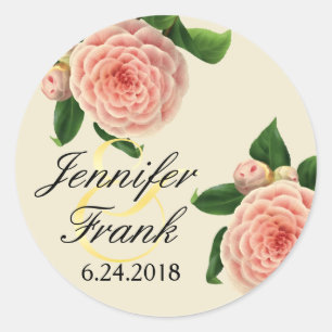 Vintage Camellia Botanical Classic Round Sticker