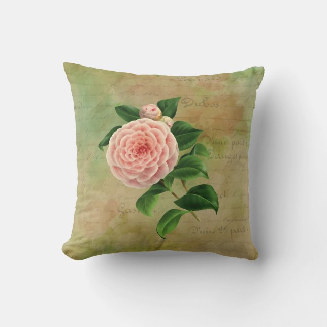 Vintage Camellia French Botanical Cushion (Front)