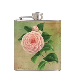 Vintage Camellia French Botanical Hip Flask