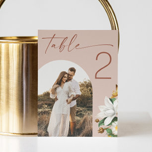 Vintage camellia. Pale pink arch photo wedding Table Number