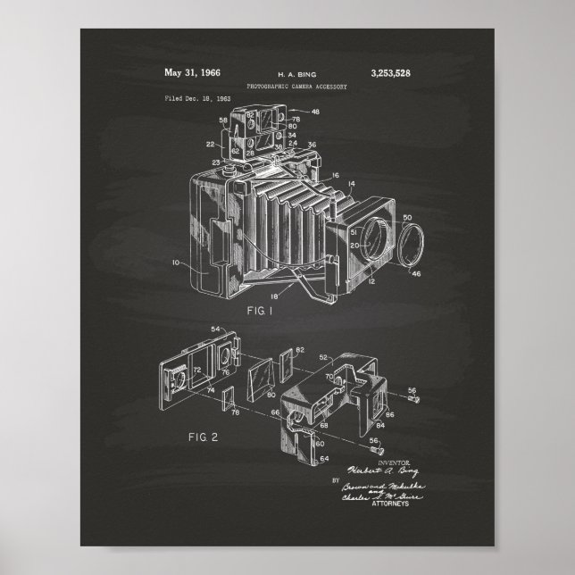 Vintage Camera 1966 Patent Art  - Chalkboard Poster (Front)