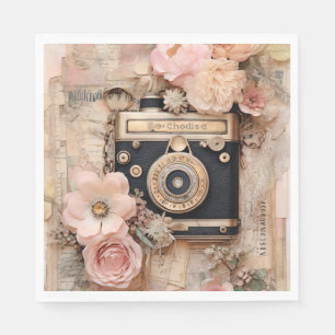Vintage Camera and Florals for Decoupage/Parties Napkin