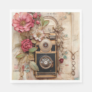 Vintage Camera and Florals for Decoupage/Parties Napkin