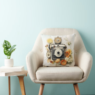 Vintage Camera and Flower Cushion
