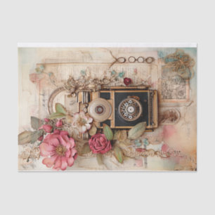 Vintage Camera and Pink Florals, Shabby Chic Tissue Paper