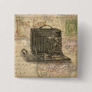 Vintage Camera Antique Map of Africa Collage 15 Cm Square Badge