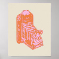 Vintage Camera Artwork in Orange and Pink