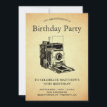 Vintage Camera Birthday Party Invitation<br><div class="desc">Invite your guests with this vintage birthday party invitation featuring a beautiful camera and elegant typography against a vintage parchment background. Simply add your event details on this easy-to-use template to make it a one-of-a-kind invitation.</div>