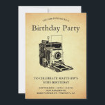 Vintage Camera Birthday Party Invitation<br><div class="desc">Invite your guests with this vintage birthday party invitation featuring a beautiful camera and elegant typography against a vintage parchment background. Simply add your event details on this easy-to-use template to make it a one-of-a-kind invitation.</div>